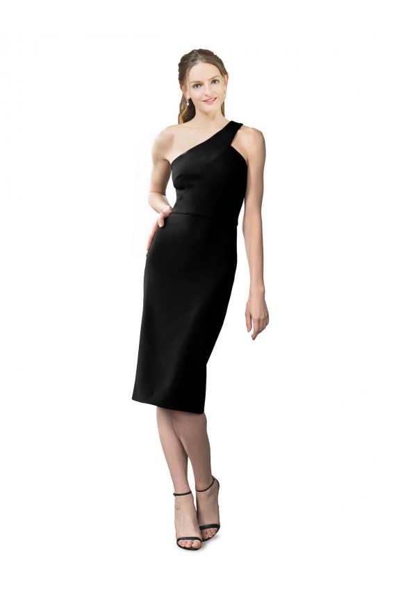Sleeveless Black One Shoulder Stretch Crepe Sheath Evening Dresses Online