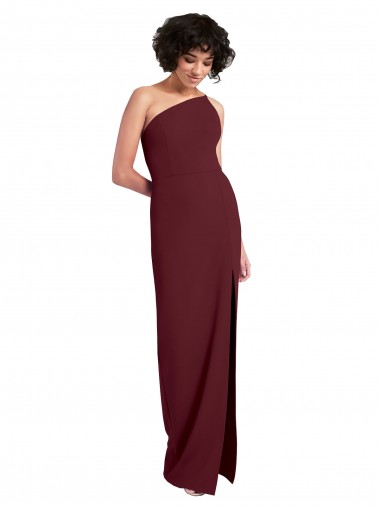 Sleeveless Burgundy Gold One Shoulder Stretch Crepe Sheath Formal Evening Dress Online