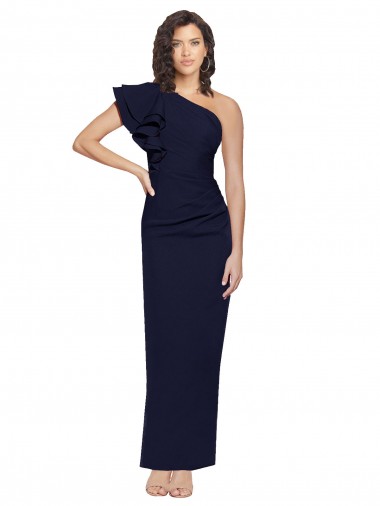 Sleeveless Dark Navy One Shoulder Stretch Crepe Sheath Evening Dresses Online