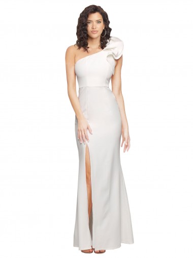 Sleeveless Ivory One Shoulder Stretch Crepe Sheath Formal Evening Gown Online