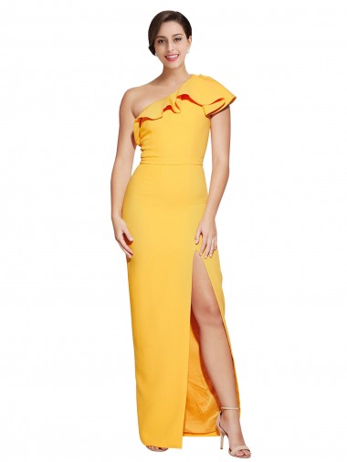 Sleeveless Saffron One Shoulder Stretch Crepe Sheath Formal Evening Dress Online