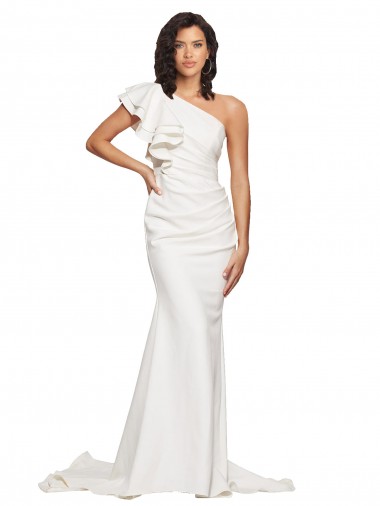 Sleeveless Ivory One Shoulder Stretch Crepe Sheath Semi Formal Evening Dress Online