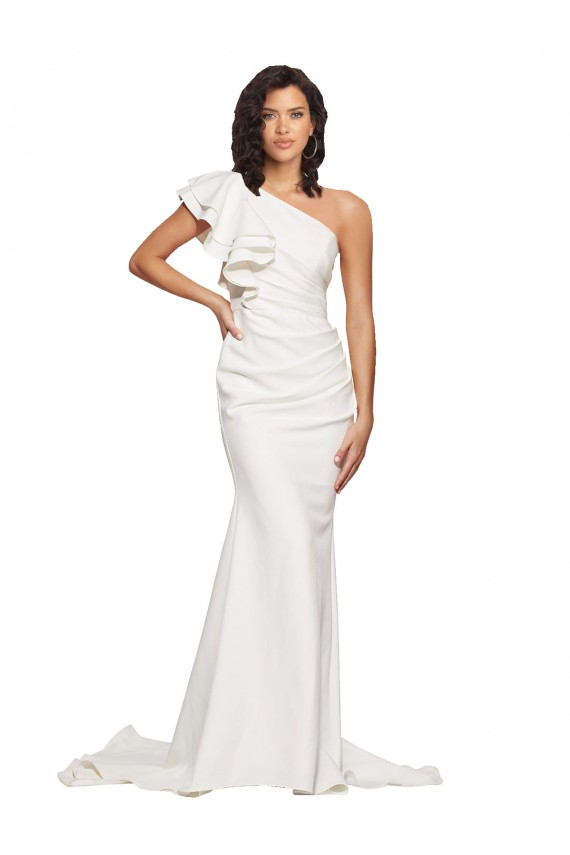 Sleeveless Ivory One Shoulder Stretch Crepe Sheath Semi Formal Evening Dress Online