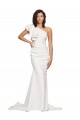 Sleeveless Ivory One Shoulder Stretch Crepe Sheath Semi Formal Evening Dress Online
