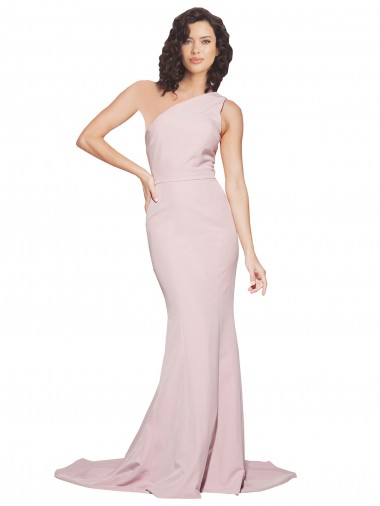 Sleeveless Mauve One Shoulder Stretch Crepe Sheath Semi Formal Evening Dress Online