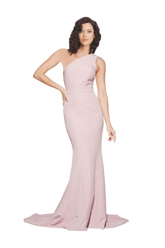 Sleeveless Mauve One Shoulder Stretch Crepe Sheath Semi Formal Evening Dress Online