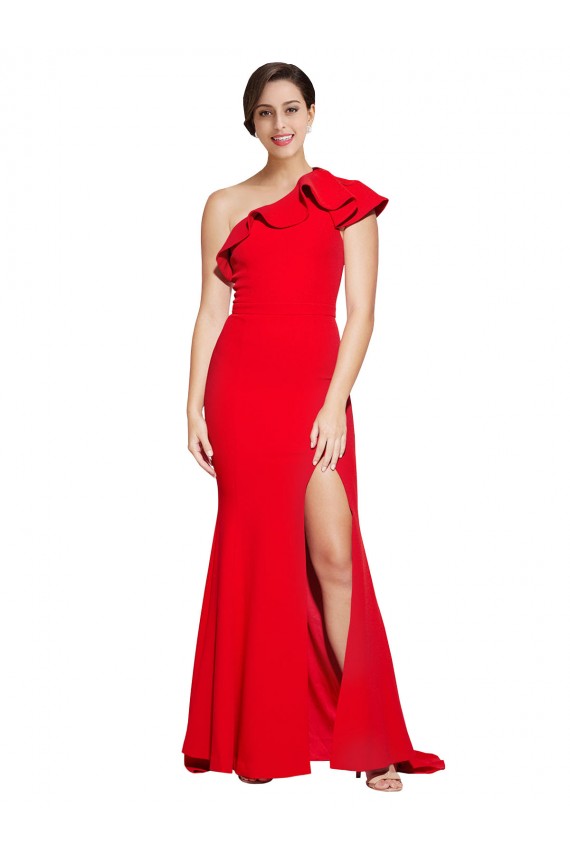 Sleeveless Red One Shoulder Stretch Crepe Sheath Semi Formal Evening Dress Online