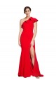 Sleeveless Red One Shoulder Stretch Crepe Sheath Semi Formal Evening Dress Online