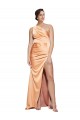Sleeveless One Shoulder Criss Cross Open Back Stretch Satin Sheath Formal Evening Dress Online