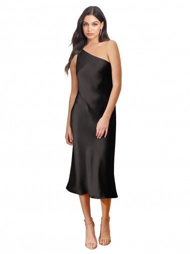 Sleeveless One Shoulder Stretch Satin Sheath Black Tie Evening Gown Online