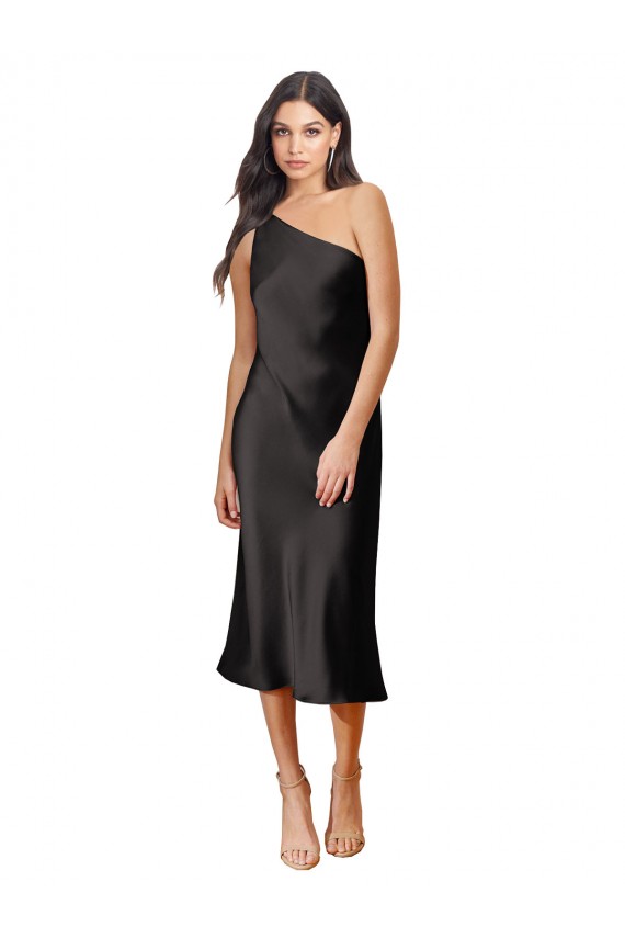 Sleeveless One Shoulder Stretch Satin Sheath Black Tie Evening Gown Online