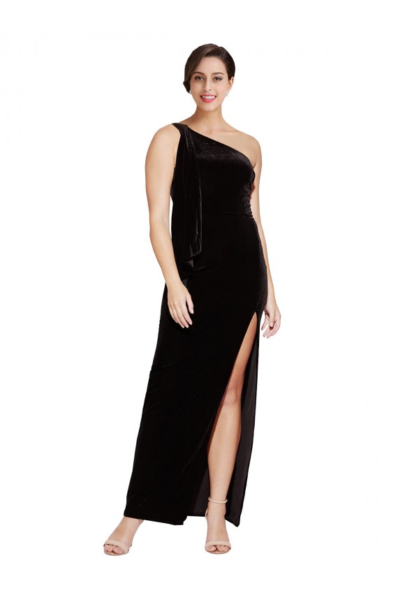 Sleeveless One Shoulder Stretch Velvet Sheath Formal Evening Dress Online