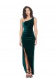 Sleeveless One Shoulder Low Back Stretch Velvet Sheath High Low Evening Dress Online