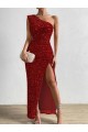 Sleeveless One Shoulder Velvet Sequin Sheath Evening Gown Online