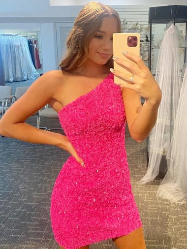 Sleeveless One Shoulder Short Velvet Sequin Sheath Evening Dress Online