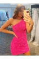 Sleeveless One Shoulder Short Velvet Sequin Sheath Evening Dress Online