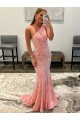 Sleeveless Pink One Shoulder Velvet Sequin Sheath Evening Dress Online