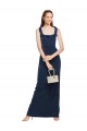 Sleeveless Dark Navy Scoop Neck Low Back Stretch Crepe Sheath Formal Evening Dress Online