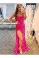 Sleeveless Long Spaghetti Straps Velvet Sequin Sheath Evening Dress Online