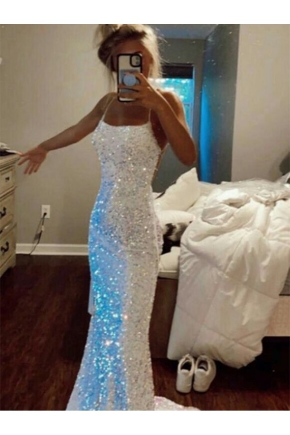Sleeveless Spaghetti Straps Velvet Sequin Sheath Evening Dress Online