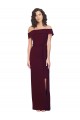 Sleeveless Burgundy Gold Off the Shoulder Low Back Stretch Crepe Sheath Formal Evening Dress Online
