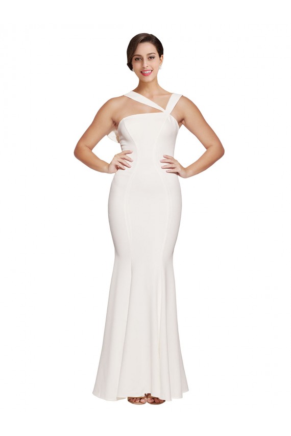 Sleeveless Ivory Square Neck Low Back Stretch Crepe Sheath Formal Evening Dress Online