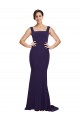 Sleeveless Dark Navy Square Neck Stretch Crepe Sheath Semi Formal Evening Dress Online
