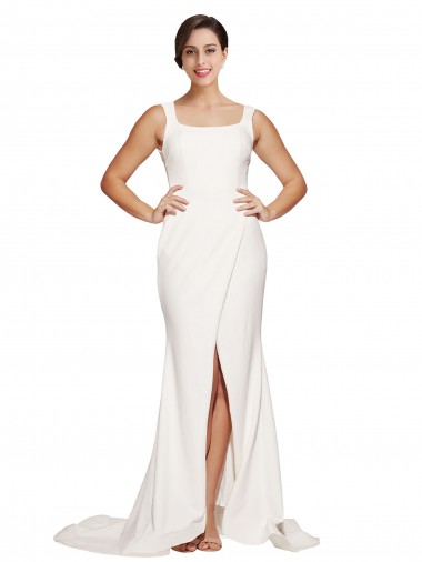 Sleeveless Square Neck Low Back Stretch Crepe Sheath Semi Formal Evening Dress Online