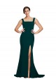 Sleeveless Midnight Green Square Neck Stretch Crepe Sheath Semi Formal Evening Dress Online