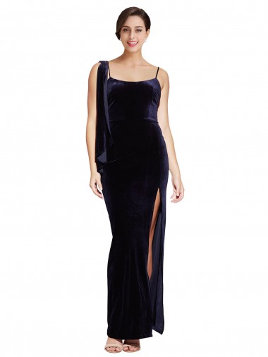Sleeveless Spaghetti Straps Low Back Stretch Velvet Sheath Formal Evening Dress Online