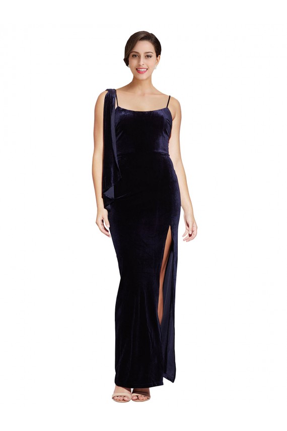 Sleeveless Spaghetti Straps Low Back Stretch Velvet Sheath Formal Evening Dress Online