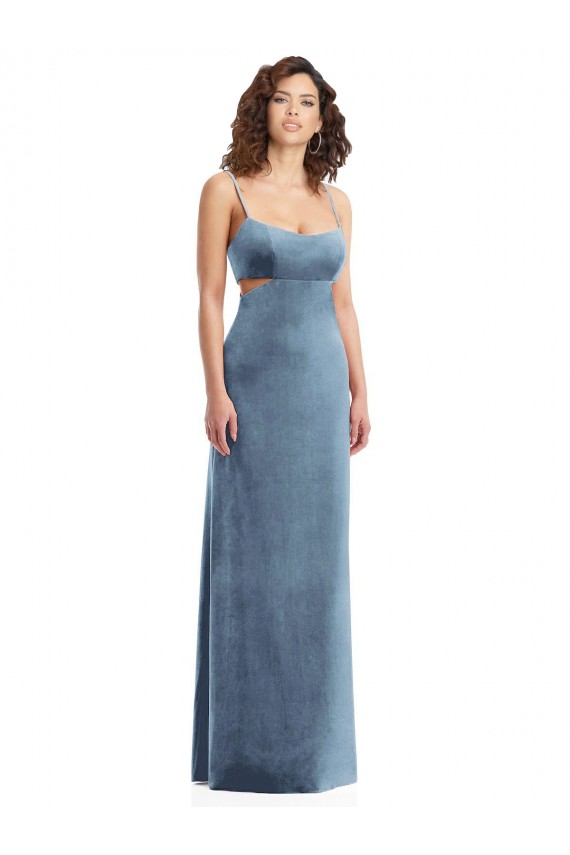 Sleeveless Square Neck Low Back Stretch Velvet Sheath Formal Evening Dress Online