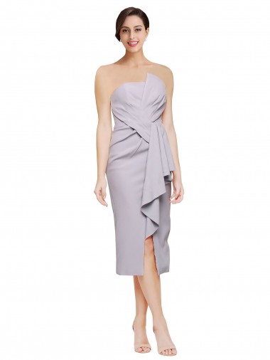 Sleeveless Strapless Low Back Stretch Crepe Sheath High Low Evening Dress Online