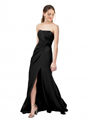 Sleeveless Black Strapless Low Back Stretch Crepe Sheath Formal Dress Online