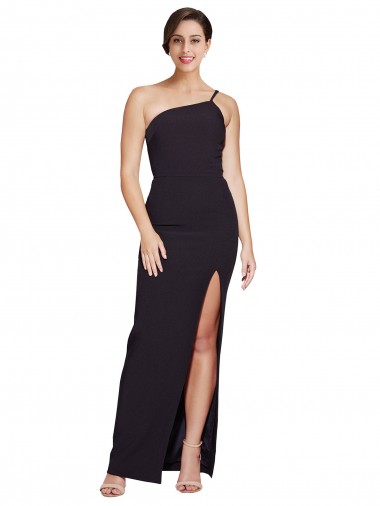 Sleeveless Black One Shoulder Stretch Crepe Sheath Formal Evening Dress Online