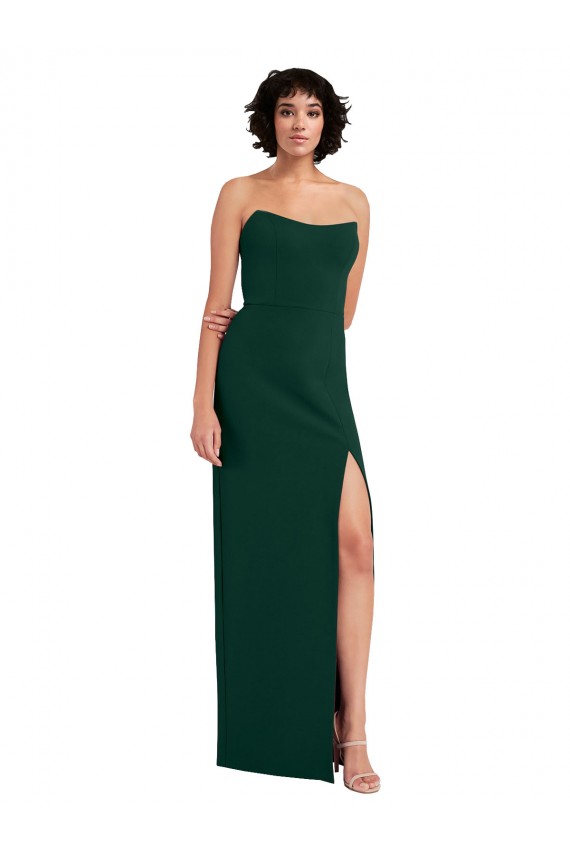 Sleeveless Midnight Green Scoop Neck Low Back Stretch Crepe Sheath Formal Evening Dress Online