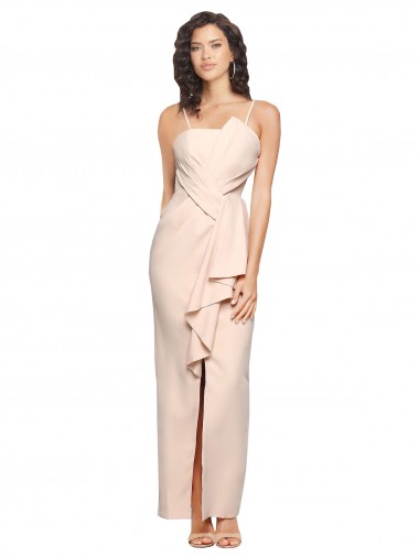 Sleeveless Nude Strapless Low Back Stretch Crepe Sheath Semi Formal Evening Dress Online