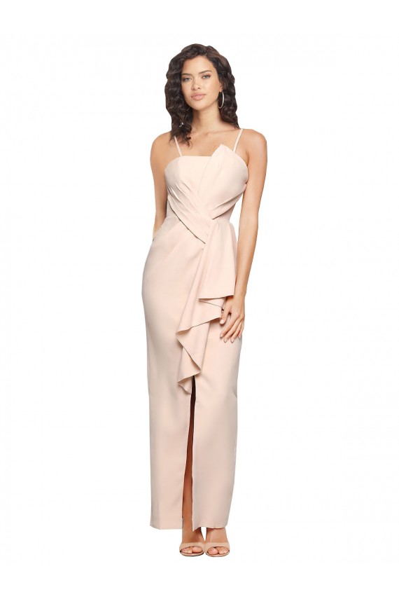 Sleeveless Nude Strapless Low Back Stretch Crepe Sheath Semi Formal Evening Dress Online