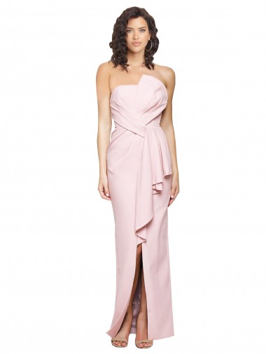 Sleeveless Pink Strapless Low Back Stretch Crepe Sheath Formal Dress Online