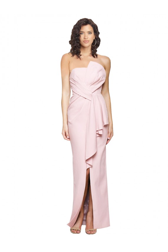 Sleeveless Pink Strapless Low Back Stretch Crepe Sheath Formal Dress Online