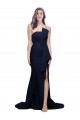 Sleeveless Dark Navy Strapless Low Back Stretch Crepe Sheath Semi Formal Evening Dress Online