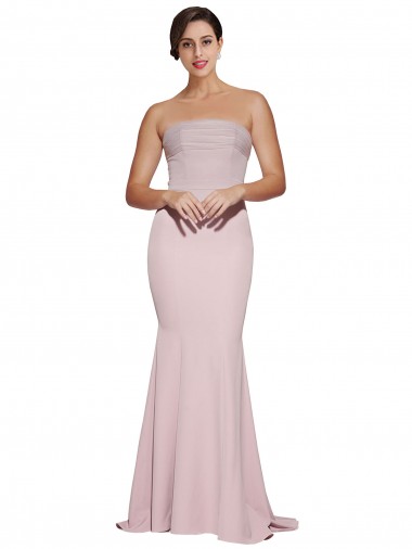 Sleeveless Mauve Strapless Low Back Stretch Crepe Sheath Formal Evening Dress Online