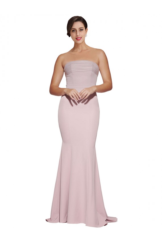 Sleeveless Mauve Strapless Low Back Stretch Crepe Sheath Formal Evening Dress Online