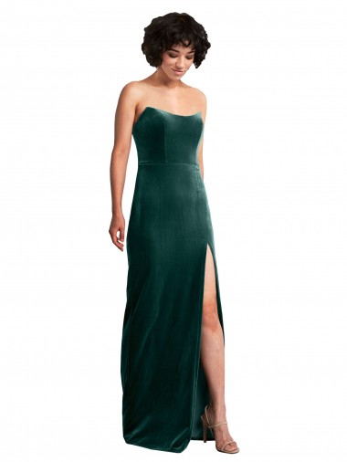 Sleeveless Strapless Low Back Stretch Velvet Sheath Black Tie Evening Dress Online