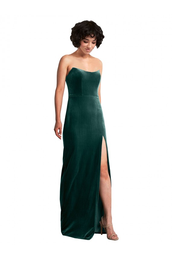 Sleeveless Strapless Low Back Stretch Velvet Sheath Black Tie Evening Dress Online