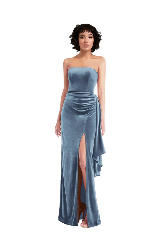 Sleeveless Strapless Low Back Stretch Velvet Sheath Formal Evening Dress Online