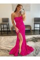 Sleeveless Fuchsia Strapless Velvet Sequin Sheath Evening Dress Online