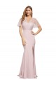 Short Sleeves One Shoulder Low Back Stretch Crepe & Tulle Sheath Formal Evening Dress Online