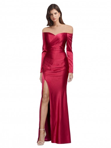 Long Sleeves Sweetheart Stretch Satin Sheath Formal Evening Dress Online
