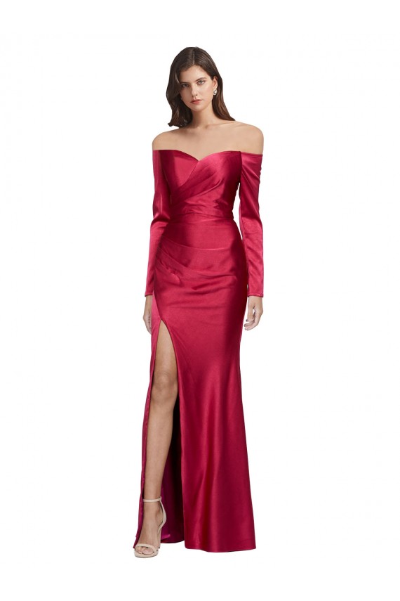 Long Sleeves Sweetheart Stretch Satin Sheath Formal Evening Dress Online